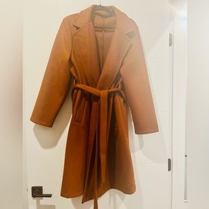 SHEIN Curve Cognac Brown Brushed Trench Coat